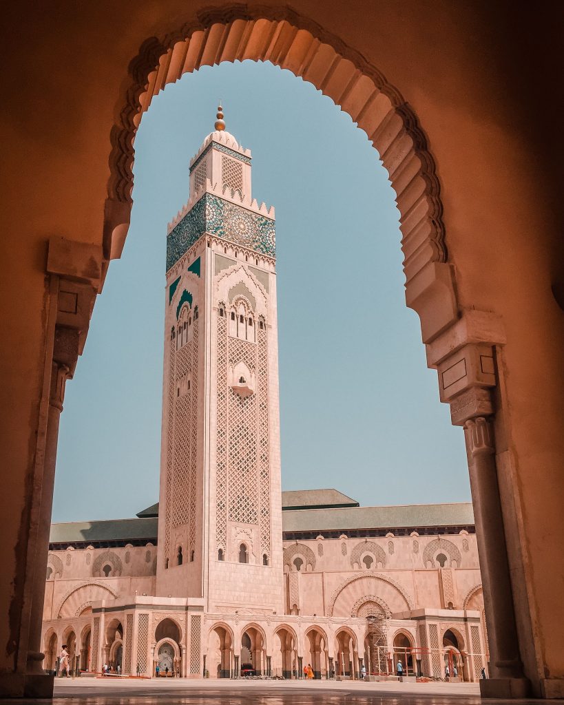 The Hassan II Mosque on the ocean edge in Casablanca