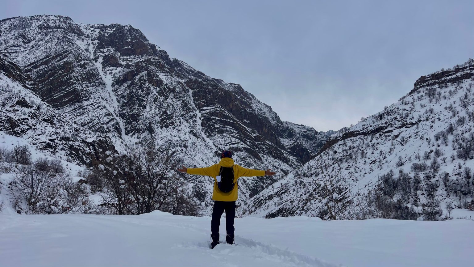 A walker in deep snow in the High Atlas in December